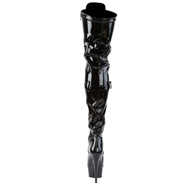 Pleaser DELIGHT-3028 Platform Thigh High Boot (Black Stretch Patent/Black)