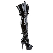 Pleaser DELIGHT-3028 Platform Thigh High Boot (Black Stretch Patent/Black)