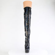 Pleaser DELIGHT-3029 Platform Thigh High Boot (Black Stretch Hologram Patent/Black Matte)