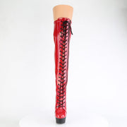 Pleaser DELIGHT-3029 Platform Thigh High Boot (Red Stretch Hologram Patent/Black Matte)