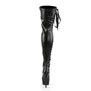 Pleaser DELIGHT-3050 Platform Thigh High Boot (Black Stretch Faux Leather/Black Matte)