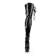 Pleaser DELIGHT-3050 Platform Thigh High Boot (Black Stretch Patent/Black)