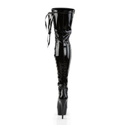 Pleaser DELIGHT-3050 Platform Thigh High Boot (Black Stretch Patent/Black)