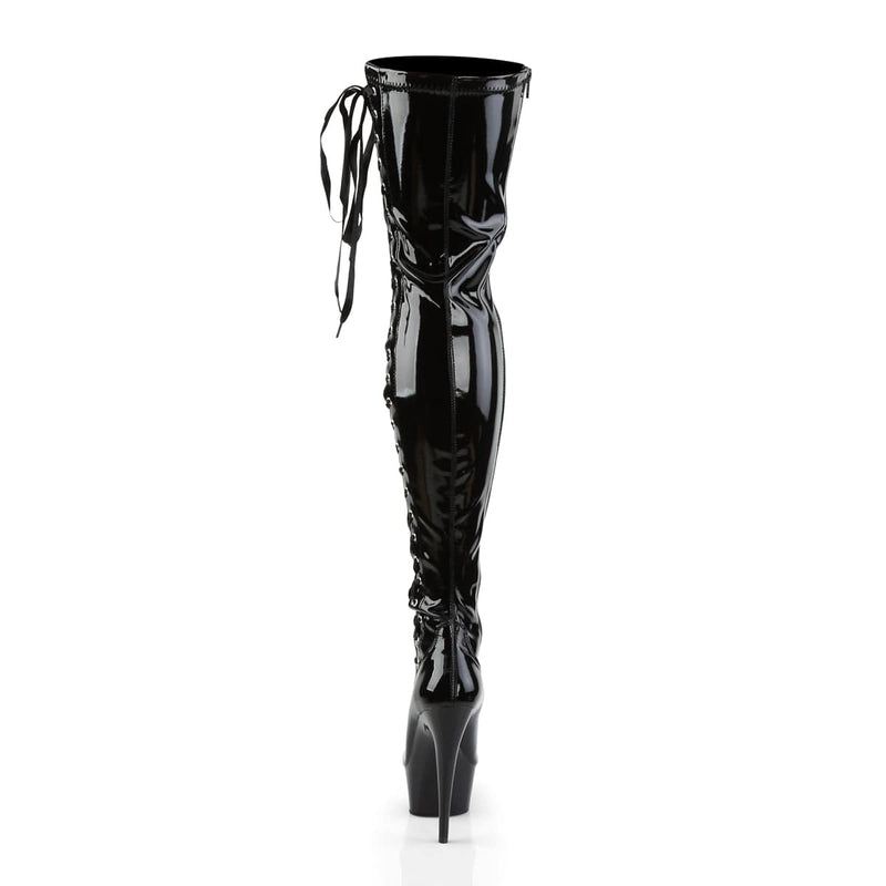 Pleaser DELIGHT-3050 Platform Thigh High Boot (Black Stretch Patent/Black)