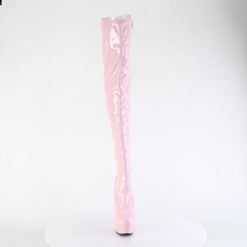 Pleaser DELIGHT-3063 Platform Thigh High Boot (Baby Pink Stretch Patent/Baby Pink)