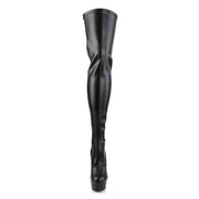 Pleaser DELIGHT-3063 Platform Thigh High Boot (Black Stretch Faux Leather/Black)