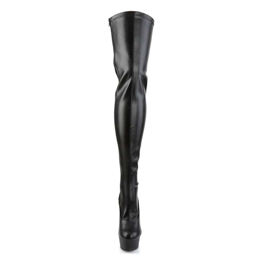 Pleaser DELIGHT-3063 Platform Thigh High Boot (Black Stretch Faux Leather/Black)