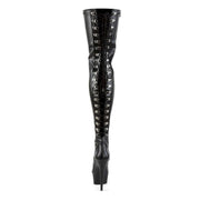Pleaser DELIGHT-3063 Platform Thigh High Boot (Black Stretch Faux Leather/Black)