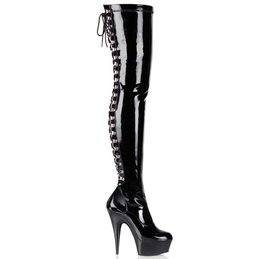 Pleaser DELIGHT-3063 Platform Thigh High Boot (Black Stretch Patent/Black)