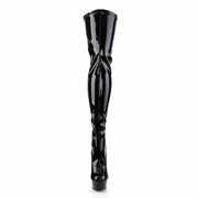 Pleaser DELIGHT-3063 Platform Thigh High Boot (Black Stretch Patent/Black)