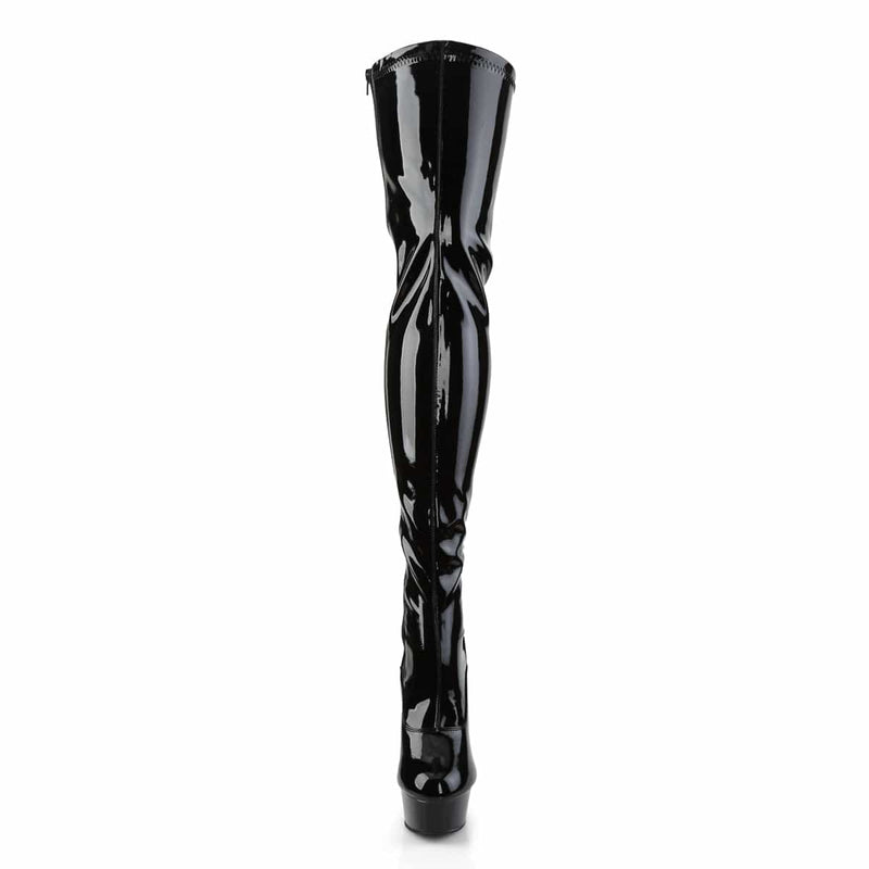 Pleaser DELIGHT-3063 Platform Thigh High Boot (Black Stretch Patent/Black)