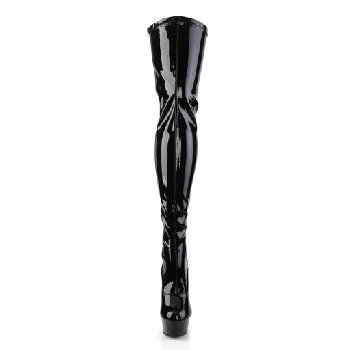 Pleaser DELIGHT-3063 Platform Thigh High Boot (Black Stretch Patent/Black)