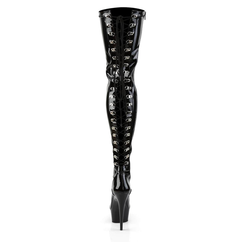 Pleaser DELIGHT-3063 Platform Thigh High Boot (Black Stretch Patent/Black)