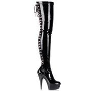 Pleaser DELIGHT-3063 Platform Thigh High Boot (Black Stretch Patent/Black)