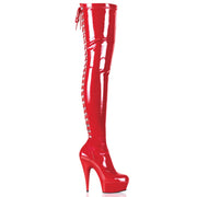 Pleaser DELIGHT-3063 Platform Thigh High Boot (Red Stretch Patent/Red)