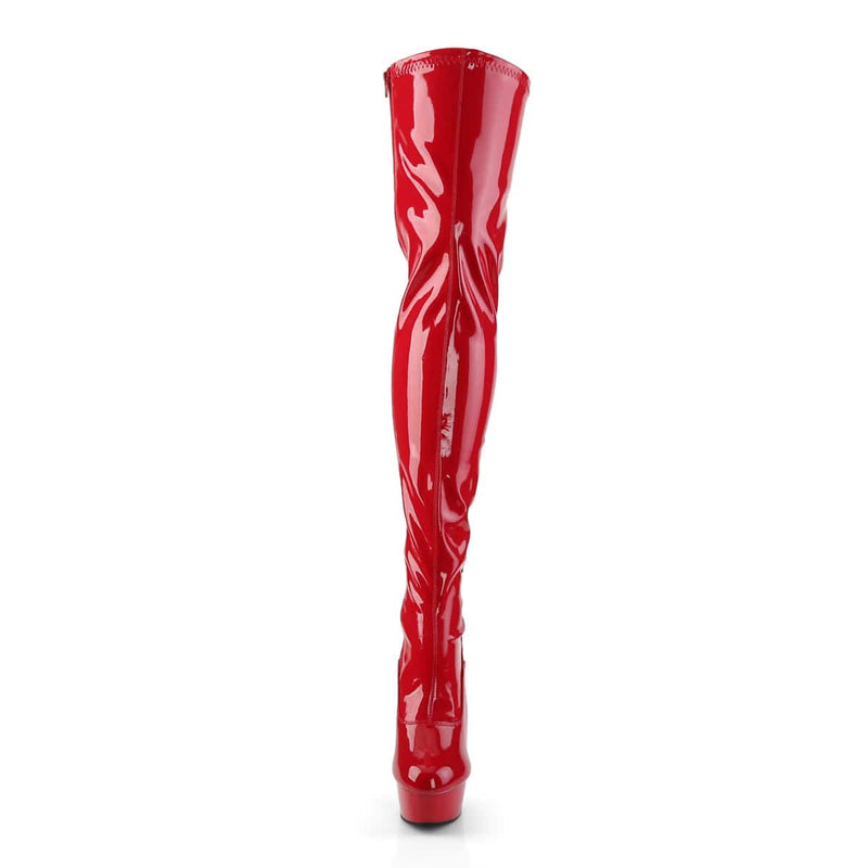 Pleaser DELIGHT-3063 Platform Thigh High Boot (Red Stretch Patent/Red)