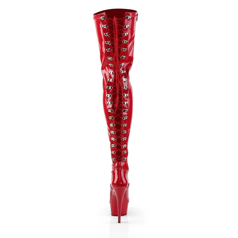 Pleaser DELIGHT-3063 Platform Thigh High Boot (Red Stretch Patent/Red)