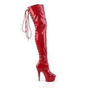 Pleaser DELIGHT-3063 Platform Thigh High Boot (Red Stretch Patent/Red)