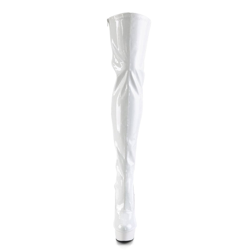 Pleaser DELIGHT-3063 Platform Thigh High Boot (White Stretch Patent/White)