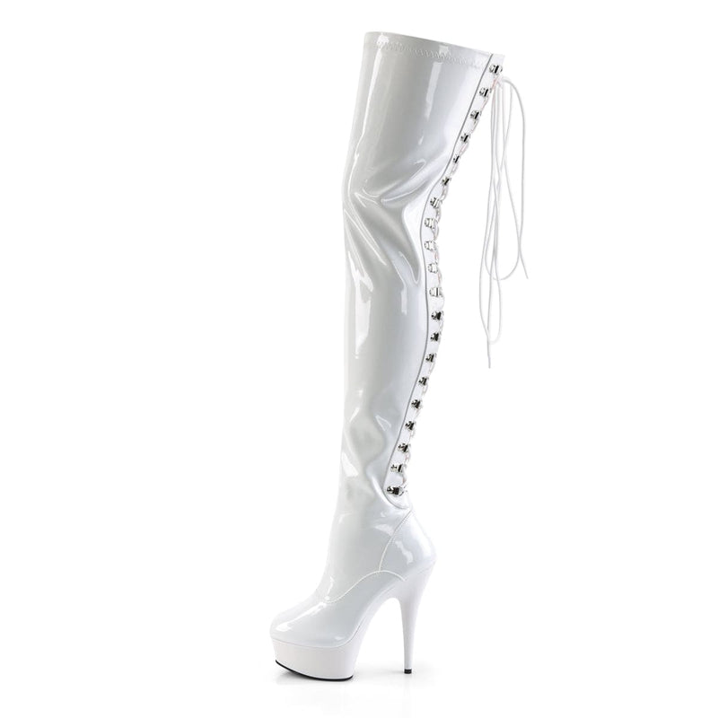 Pleaser DELIGHT-3063 Platform Thigh High Boot (White Stretch Patent/White)