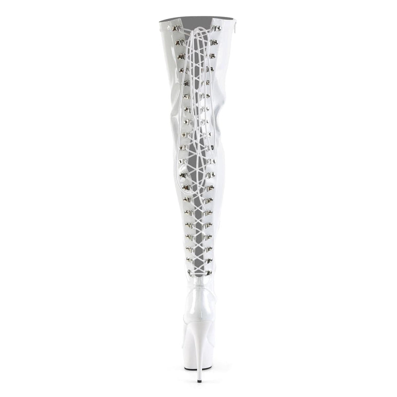 Pleaser DELIGHT-3063 Platform Thigh High Boot (White Stretch Patent/White)