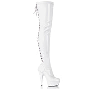 Pleaser DELIGHT-3063 Platform Thigh High Boot (White Stretch Patent/White)