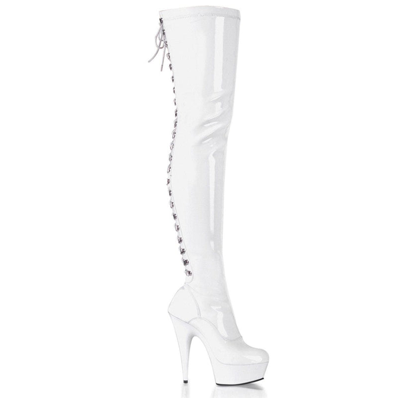 Pleaser DELIGHT-3063 Platform Thigh High Boot (White Stretch Patent/White)
