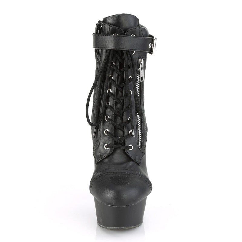 Pleaser DELIGHT-600-05 Platform Ankle Boot (Black Faux Leather/Black Matte)