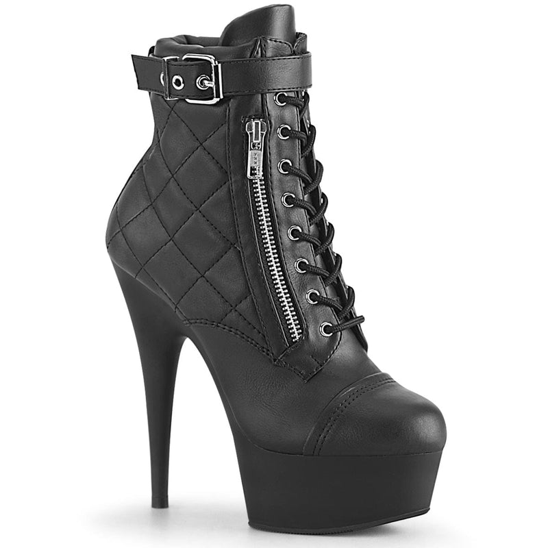Pleaser DELIGHT-600-05 Platform Ankle Boot (Black Faux Leather/Black Matte)