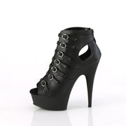 Pleaser DELIGHT-600-11 Platform Ankle Boot (Black Faux Leather/Black Matte)