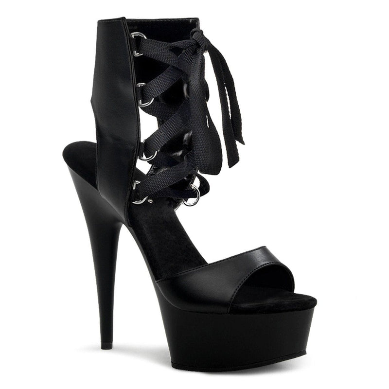 Pleaser DELIGHT-600-14 Platform Sandal (Black Faux Leather/ Black)