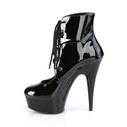 Pleaser DELIGHT-600-22 Platform Ankle Boot (Black Patent/Black)