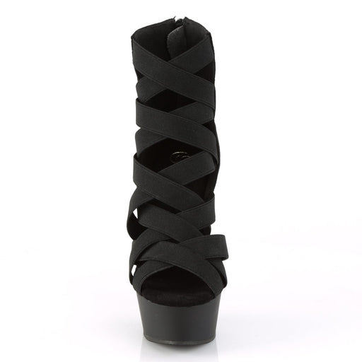 Pleaser DELIGHT-600-24 Platform Sandal (Black Elastic Band-Faux Suede/Black Matte)