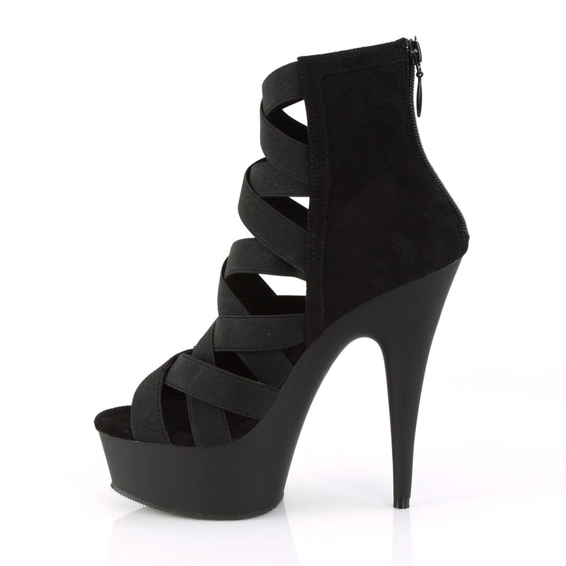 Pleaser DELIGHT-600-24 Platform Sandal (Black Elastic Band-Faux Suede/Black Matte)
