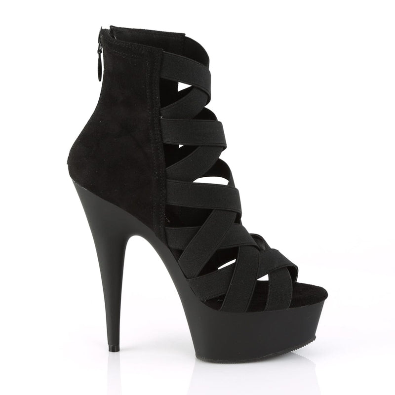 Pleaser DELIGHT-600-24 Platform Sandal (Black Elastic Band-Faux Suede/Black Matte)