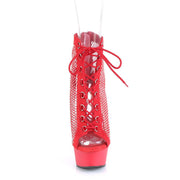 Pleaser DELIGHT-600-33RM Platform Ankle Boot (Red Faux Suede-Rhinestone Mesh/Red Matte)