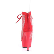 Pleaser DELIGHT-600-33RM Platform Ankle Boot (Red Faux Suede-Rhinestone Mesh/Red Matte)