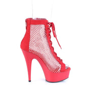 Pleaser DELIGHT-600-33RM Platform Ankle Boot (Red Faux Suede-Rhinestone Mesh/Red Matte)