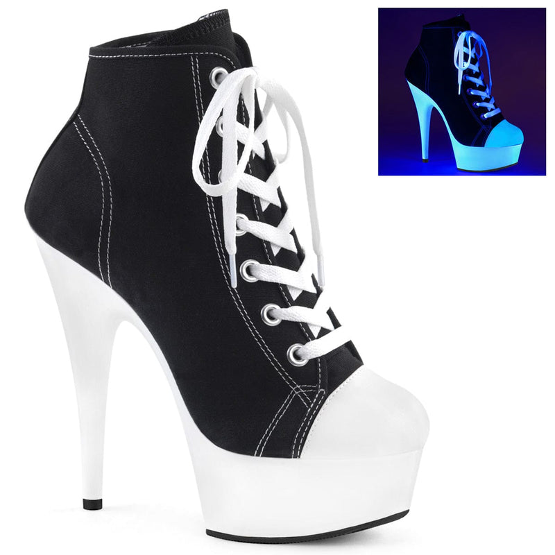 Pleaser DELIGHT-600SK-02 Platform Sneaker (Black Canvas/Neon White)