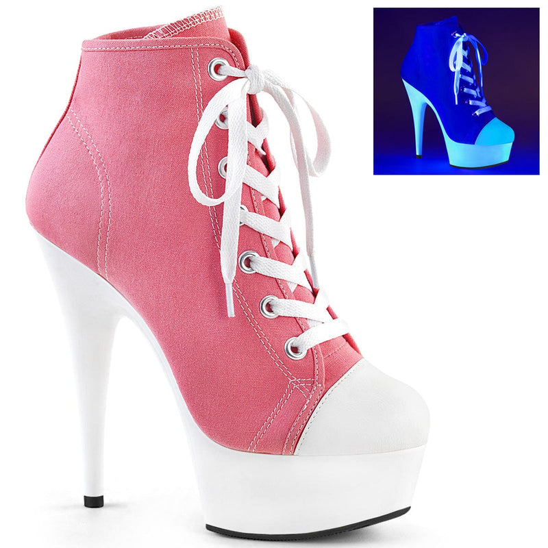 Pleaser DELIGHT-600SK-02 Platform Sneaker (Pink Canvas/Neon White)