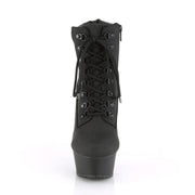 Pleaser DELIGHT-600TL-02 Platform Ankle Boot (Black Nubuck Faux Leather/Black Matte)