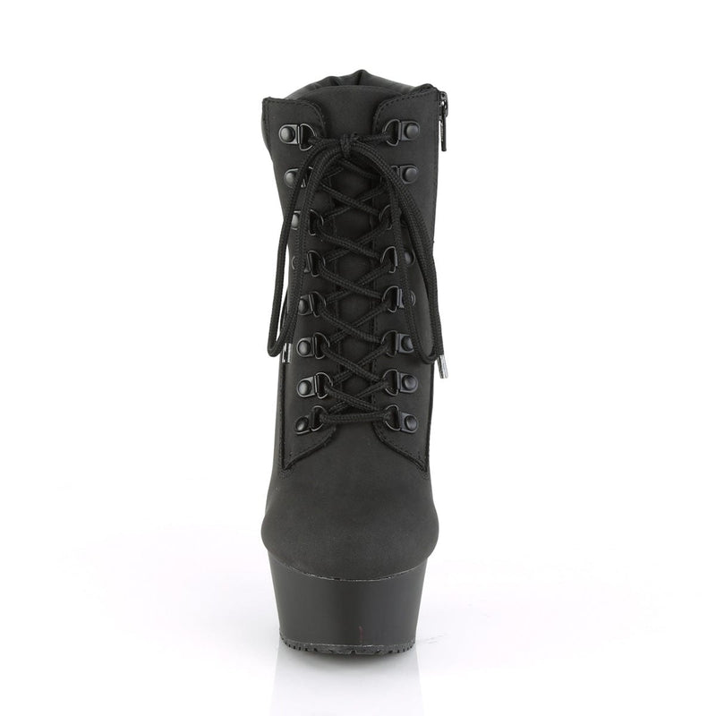 Pleaser DELIGHT-600TL-02 Platform Ankle Boot (Black Nubuck Faux Leather/Black Matte)