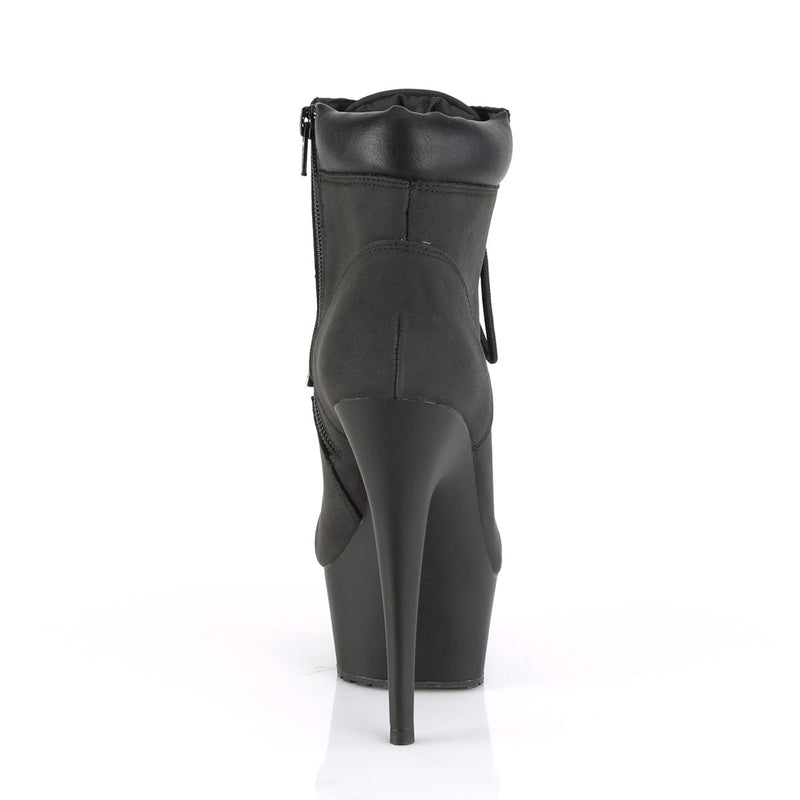 Pleaser DELIGHT-600TL-02 Platform Ankle Boot (Black Nubuck Faux Leather/Black Matte)