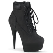 Pleaser DELIGHT-600TL-02 Platform Ankle Boot (Black Nubuck Faux Leather/Black Matte)