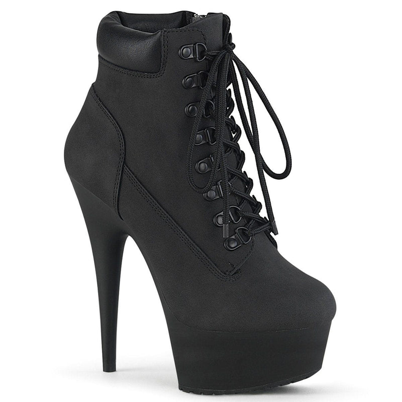 Pleaser DELIGHT-600TL-02 Platform Ankle Boot (Black Nubuck Faux Leather/Black Matte)