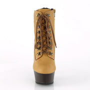 Pleaser DELIGHT-600TL-02 Platform Ankle Boot (Tan Nubuck Faux Leather/Dark Brown Matte)