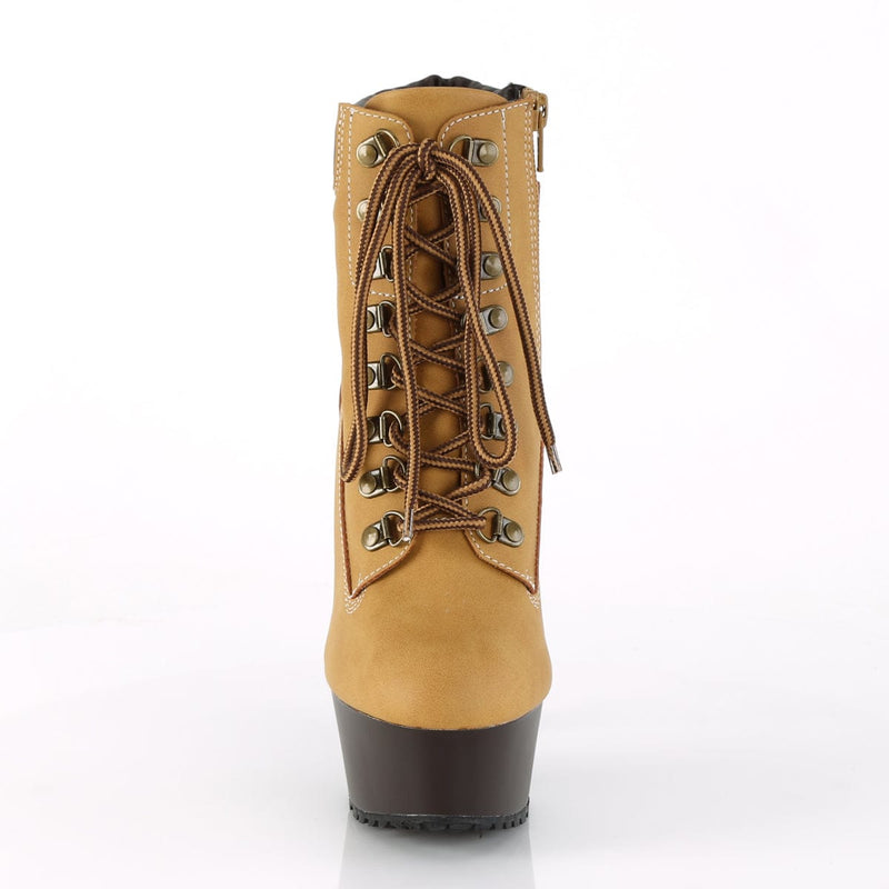 Pleaser DELIGHT-600TL-02 Platform Ankle Boot (Tan Nubuck Faux Leather/Dark Brown Matte)