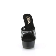 Pleaser DELIGHT-601-6RM Platform Slide (Black Faux Suede-Rhinestone Mesh/Black Matte)