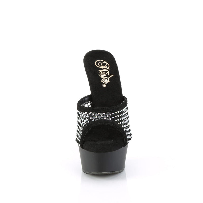 Pleaser DELIGHT-601-6RM Platform Slide (Black Faux Suede-Rhinestone Mesh/Black Matte)