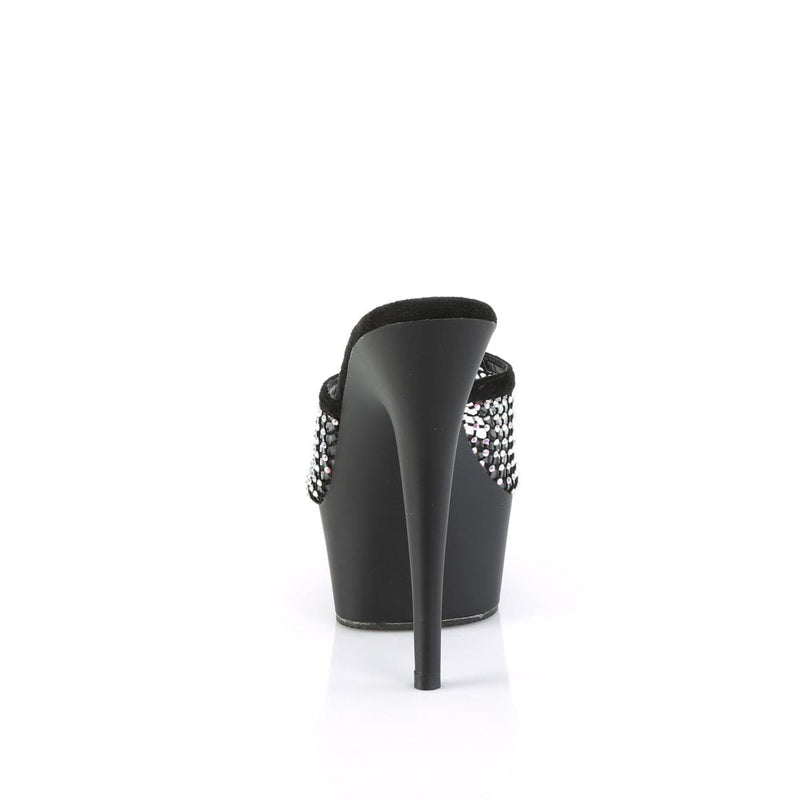 Pleaser DELIGHT-601-6RM Platform Slide (Black Faux Suede-Rhinestone Mesh/Black Matte)